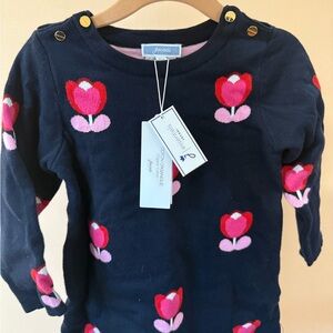 Jacadi Paris Kid’s Organic Cotton Navy Sweater with Pink & Red Tulips 🌷